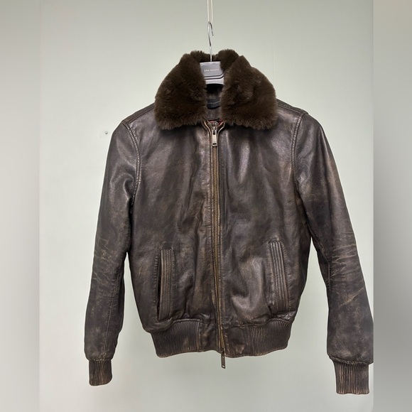 John Varvatos TommyLeather Bomber with Removable Shearling Collar Small - Picture 11 of 16